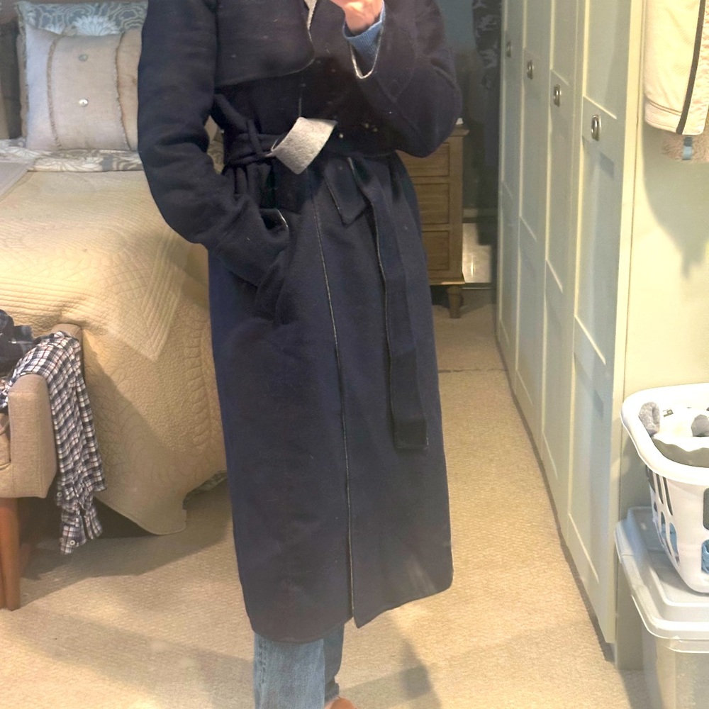 J. Crew Navy and Gray Felted Trench Coat, Unlined, Worn Once